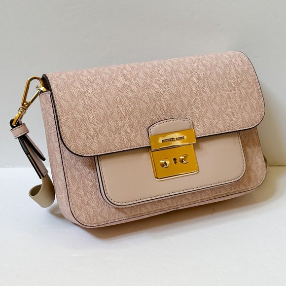 Michael Kors Sloan Editor Medium Flap Shoulder Messenger Bag MK Signature Pink - Picture 4 of 12